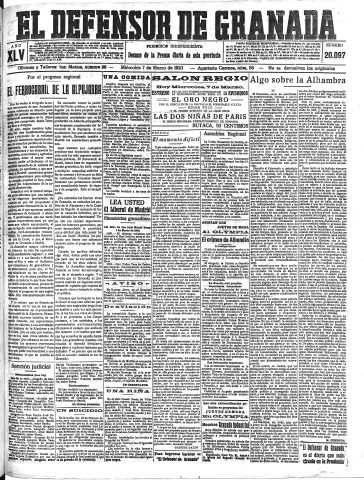 'El Defensor de Granada  : diario político independiente' - Año XLV Número 20097  - 1923 Marzo 07