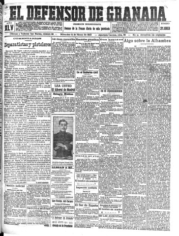 'El Defensor de Granada  : diario político independiente' - Año XLV Número 21003  - 1923 Marzo 14