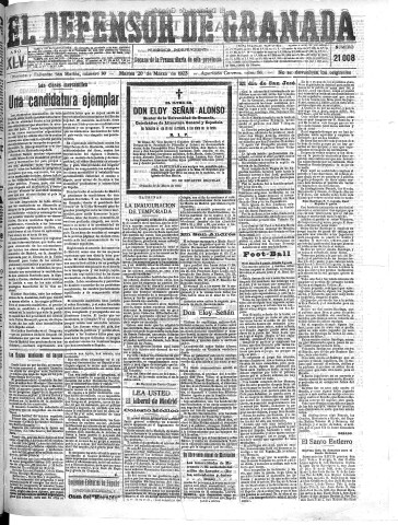 'El Defensor de Granada  : diario político independiente' - Año XLV Número 21007  - 1923 Marzo 18