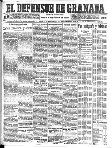 'El Defensor de Granada  : diario político independiente' - Año XLV Número 21010  - 1923 Marzo 22