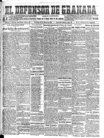 'El Defensor de Granada  : diario político independiente' - Año XLV Número 21013  - 1923 Marzo 25