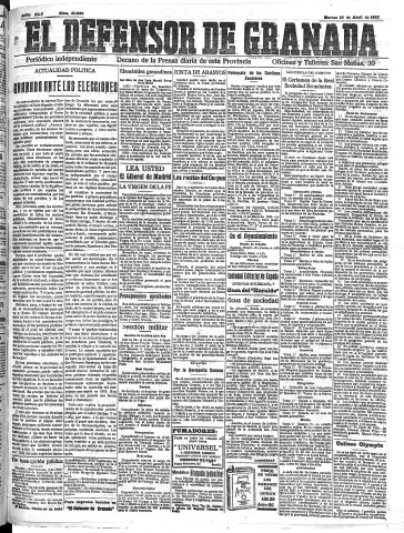 'El Defensor de Granada  : diario político independiente' - Año XLV Número 21026  - 1923 Abril 10