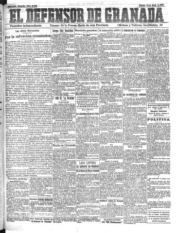 'El Defensor de Granada  : diario político independiente' - Año XLV Número 21036  - 1923 Abril 21