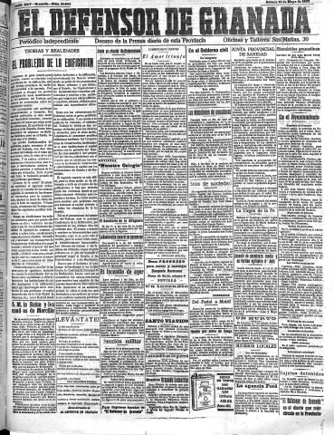 'El Defensor de Granada  : diario político independiente' - Año XLV Número 21053  - 1923 Mayo 12