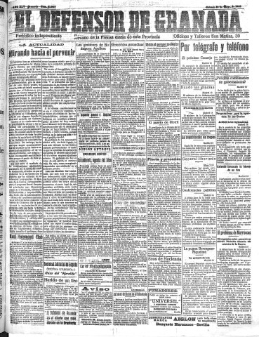 'El Defensor de Granada  : diario político independiente' - Año XLV Número 21059  - 1923 Mayo 19