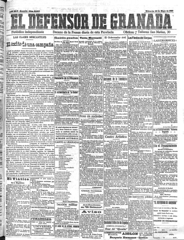 'El Defensor de Granada  : diario político independiente' - Año XLV Número 21062  - 1923 Mayo 23