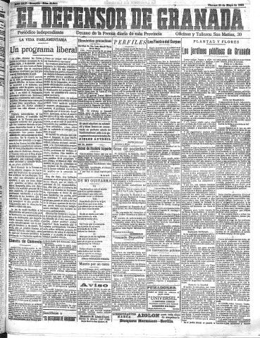 'El Defensor de Granada  : diario político independiente' - Año XLV Número 21064  - 1923 Mayo 25