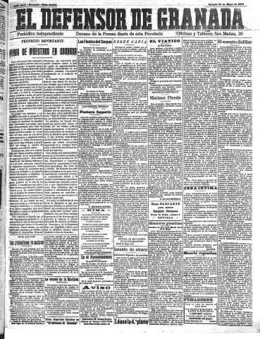 'El Defensor de Granada  : diario político independiente' - Año XLV Número 21065  - 1923 Mayo 26