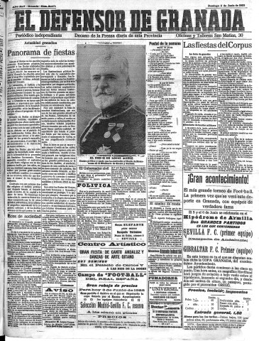 'El Defensor de Granada  : diario político independiente' - Año XLV Número 21071  - 1923 Junio 03
