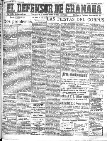 'El Defensor de Granada  : diario político independiente' - Año XLV Número 21072  - 1923 Junio 05