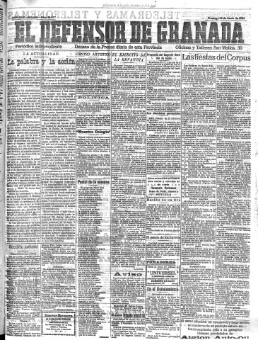 'El Defensor de Granada  : diario político independiente' - Año XLV Número 21077  - 1923 Junio 10