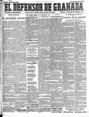 'El Defensor de Granada  : diario político independiente' - Año XLV Número 21079  - 1923 Junio 13