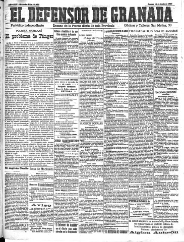'El Defensor de Granada  : diario político independiente' - Año XLV Número 21080  - 1923 Junio 14
