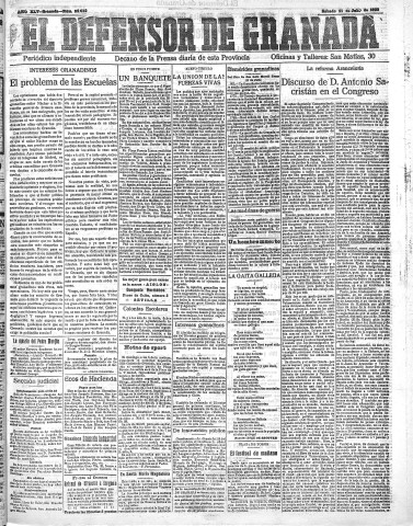 'El Defensor de Granada  : diario político independiente' - Año XLV Número 22012  - 1923 Julio 21