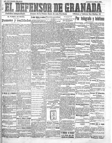 'El Defensor de Granada  : diario político independiente' - Año XLV Número 22016  - 1923 Julio 26