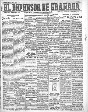 'El Defensor de Granada  : diario político independiente' - Año XLV Número 22018  - 1923 Julio 28