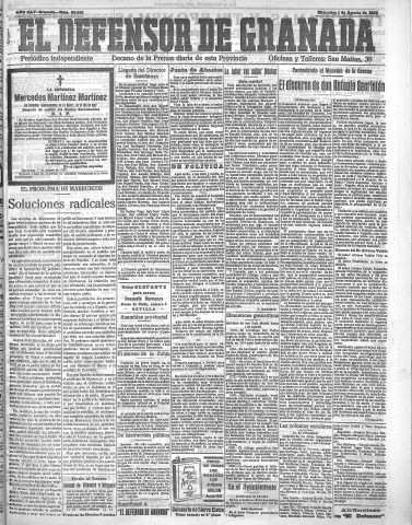 'El Defensor de Granada  : diario político independiente' - Año XLV Número 22021  - 1923 Agosto 01