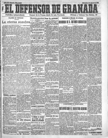 'El Defensor de Granada  : diario político independiente' - Año XLV Número 22027  - 1923 Agosto 08