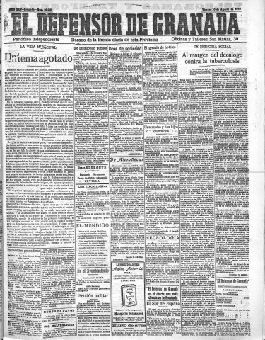 'El Defensor de Granada  : diario político independiente' - Año XLV Número 22029  - 1923 Agosto 10
