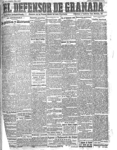 'El Defensor de Granada  : diario político independiente' - Año XLV Número 22048  - 1923 Septiembre 01