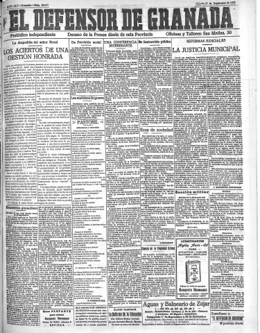'El Defensor de Granada  : diario político independiente' - Año XLV Número 22072  - 1923 Septiembre 29