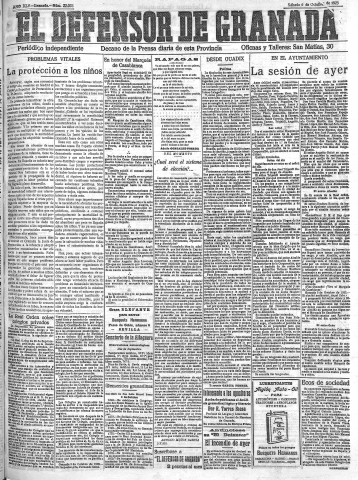 'El Defensor de Granada  : diario político independiente' - Año XLV Número 22078  - 1923 Octubre 06