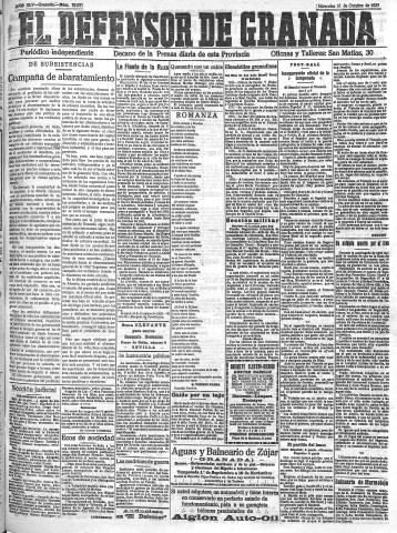 'El Defensor de Granada  : diario político independiente' - Año XLV Número 22081  - 1923 Octubre 10