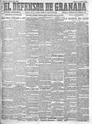'El Defensor de Granada  : diario político independiente' - Año XLV Número 22082  - 1923 Octubre 11