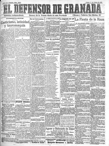 'El Defensor de Granada  : diario político independiente' - Año XLV Número 22084  - 1923 Octubre 13