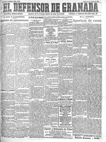 'El Defensor de Granada  : diario político independiente' - Año XLV Número 22086  - 1923 Octubre 16