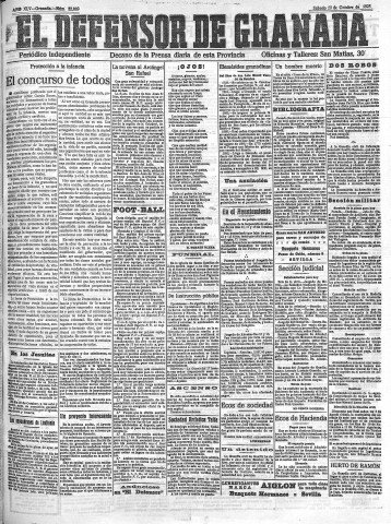 'El Defensor de Granada  : diario político independiente' - Año XLV Número 22089  - 1923 Octubre 20