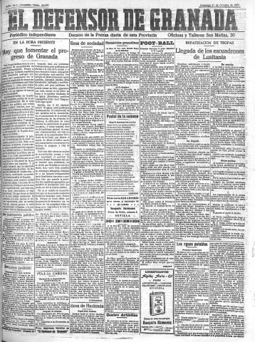 'El Defensor de Granada  : diario político independiente' - Año XLV Número 22090  - 1923 Octubre 21