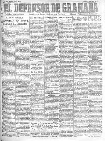 'El Defensor de Granada  : diario político independiente' - Año XLV Número 22091  - 1923 Octubre 23