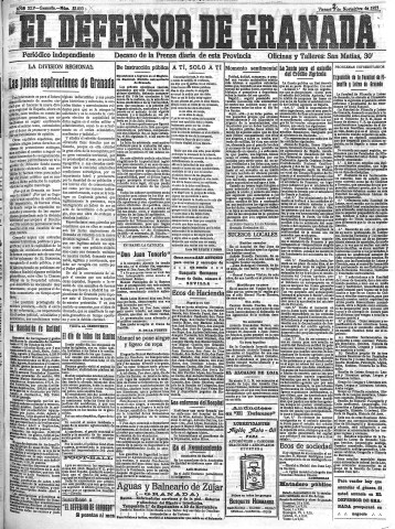 'El Defensor de Granada  : diario político independiente' - Año XLV Número 22090  - 1923 Noviembre 02