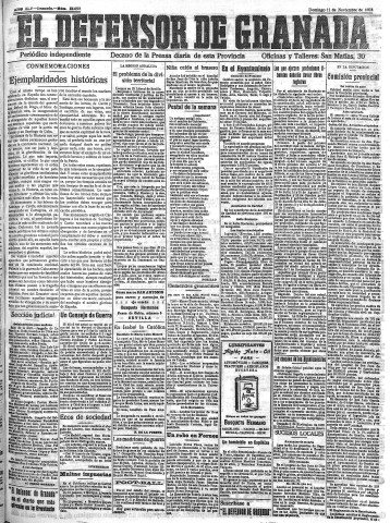 'El Defensor de Granada  : diario político independiente' - Año XLV Número 22098  - 1923 Noviembre 11