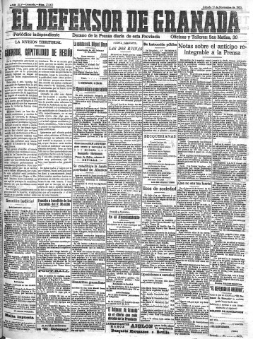 'El Defensor de Granada  : diario político independiente' - Año XLV Número 23003  - 1923 Noviembre 17
