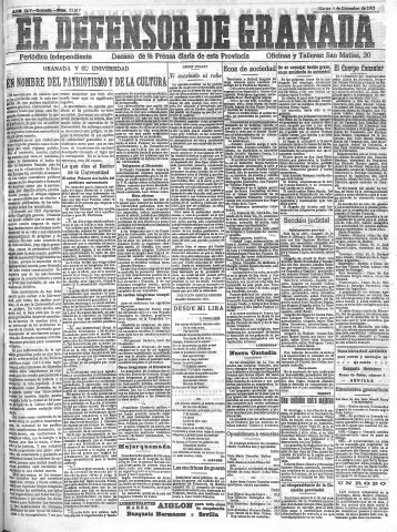 'El Defensor de Granada  : diario político independiente' - Año XLV Número 23017  - 1923 Diciembre 04