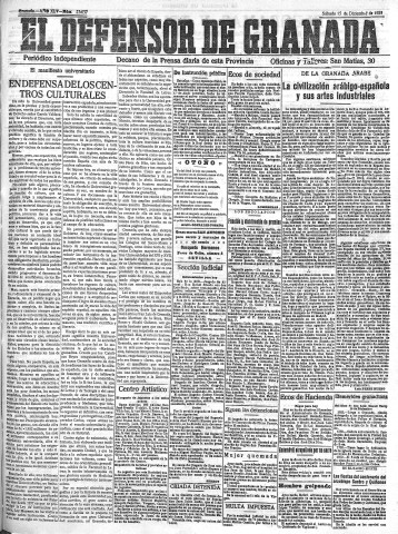 'El Defensor de Granada  : diario político independiente' - Año XLV Número 23037  - 1923 Diciembre 15