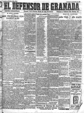 'El Defensor de Granada  : diario político independiente' - Año XLV Número 23049  - 1923 Diciembre 30