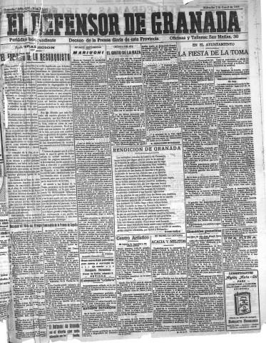 'El Defensor de Granada  : diario político independiente' - Año XLVI Número 23051  - 1924 Enero 02