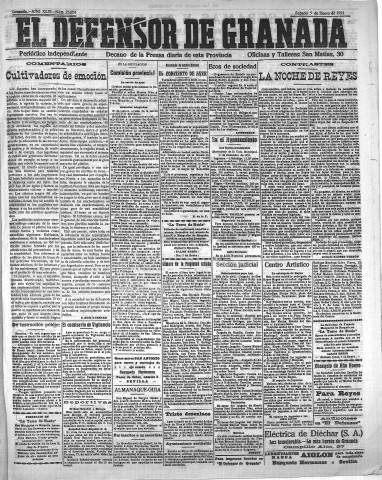 'El Defensor de Granada  : diario político independiente' - Año XLVI Número 23054  - 1924 Enero 05