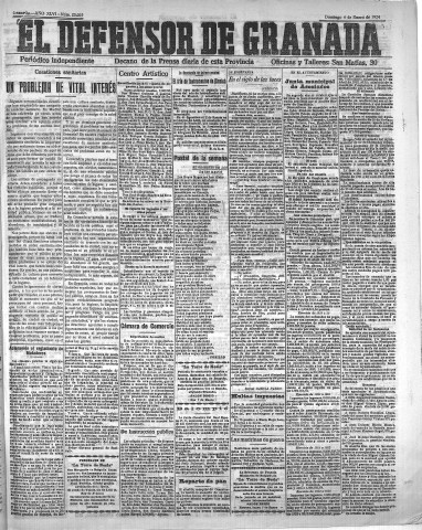 'El Defensor de Granada  : diario político independiente' - Año XLVI Número 23055  - 1924 Enero 06