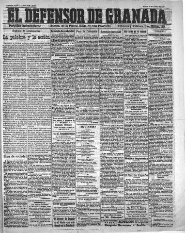 'El Defensor de Granada  : diario político independiente' - Año XLVI Número 23056  - 1924 Enero 08