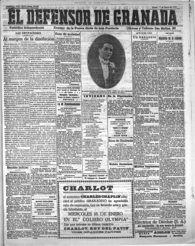 'El Defensor de Granada  : diario político independiente' - Año XLVI Número 23062  - 1924 Enero 15