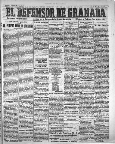 'El Defensor de Granada  : diario político independiente' - Año XLVI Número 23066  - 1924 Enero 19