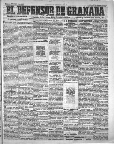 'El Defensor de Granada  : diario político independiente' - Año XLVI Número 23068  - 1924 Enero 22