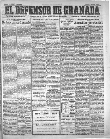 'El Defensor de Granada  : diario político independiente' - Año XLVI Número 23072  - 1924 Enero 26