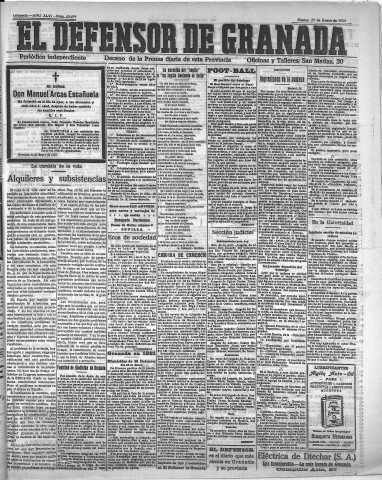 'El Defensor de Granada  : diario político independiente' - Año XLVI Número 23074  - 1924 Enero 29