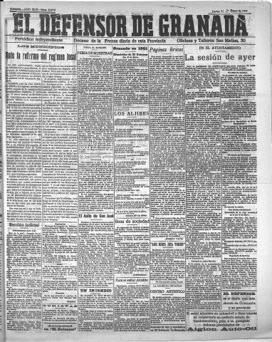 'El Defensor de Granada  : diario político independiente' - Año XLVI Número 23076  - 1924 Enero 31