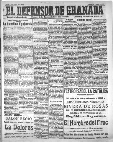 'El Defensor de Granada  : diario político independiente' - Año XLVI Número 23084  - 1924 Febrero 09